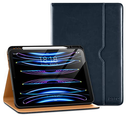 DTTO Hülle für iPad Pro 12.9 6./5./4./3. Generation 2022/2021/2020/2018, Premium Leder Folio Ständer Cover mit Stifthalter - Auto Wachen/Schlafen und Multi-Winkel Betrachtung, Blau