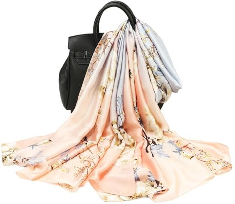 Silk Scarf Women Green Shawl Stain Neckerchief Head Wraps Thin Scarf Ladies Beach Shawl Vintage Painting Bridal Belt Chiffon Scarf Muslim Colourful Cloth Birthday gifts (Pink-butterfly)