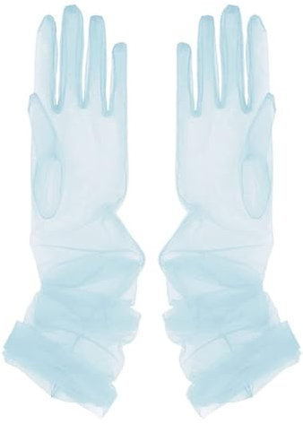 inlzdz Damen Transparent Handschuhe Tüll Hochzeit Braut Handschuhe Fingerhandschuhe Strumpfhose Vollfinger Dessous Accessoires Elegante Party Cocktail Hellblau One Size