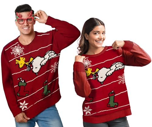 United Labels Snoopy Winterpullover Unisex, Rot, Winter Strickpullover, Pullover für Herren und Damen