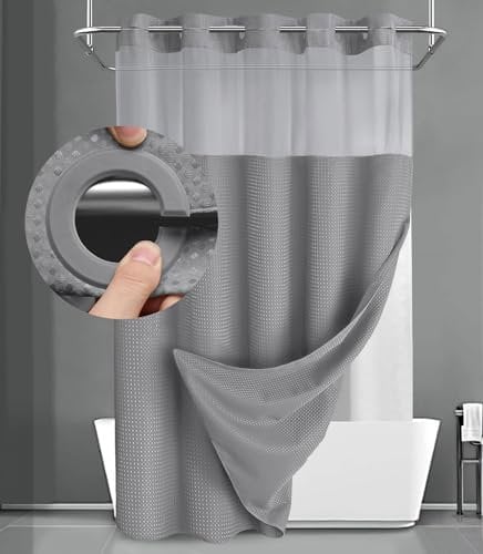 YellyHommy No Hook Shower Curtain with Snap in Liner Set Less Time Grey Waffle Shower Curtain for Bathroom 87 L x 72 W Gray