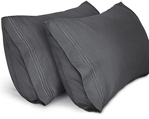 Lirex 2-Pack Fundas de Almohada 1800 Hilos, Fundas de Almohada de Microfibra Suave Cepillada, Transpirables sin Arrugas y Lavables a Máquina (50x70 cm, Gris Oscuro)