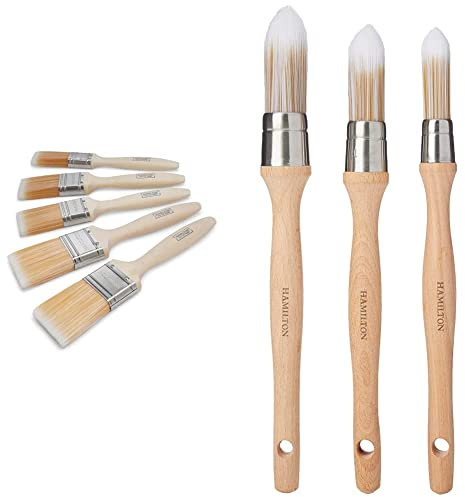 Hamilton for The Trade Fine Tip Brushes | 5 Brush Pack | 1, 1.5, 2 & Prestige Pure Synthetic Sash Brushes | 3 Pack | 15mm, 18mm, 21mm