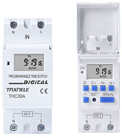 THC 30A Digital LCD Relé Temporizador Electrónico Relé Temporizador Din Rail 2 Cables Semanal 7 Días Programable Digital Temporizador Relé Control AC 220V 230V 12V 24V 48V (48V DC CA)