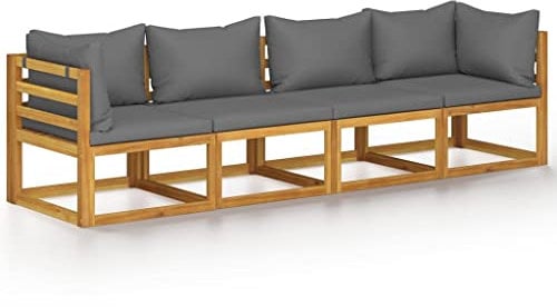vidaXL 4-Seater Garden Sofa, Outdoor Sofa Armchair, Patio Furniture Seating Chair Wooden Corner Sofa with Cushions, Solid Wood Acacia