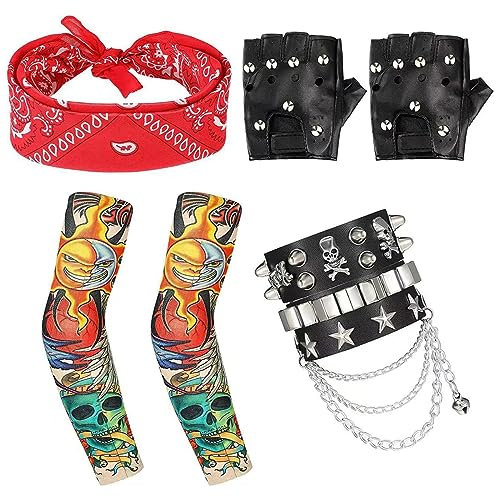 POFET Rocker Kostüm Herren Rockstar Kostüm Kinder, Punker Kostüm Mann Punk Kostüm Damen, Disco Kostüm Herren Party Kostüm Männer, 70er 80er 90er