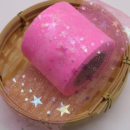 SYSUII Weihnachten Geschenkband,25m x 60mm Sterne Regenboge Deko Schimmer Sheer Schleifenband Stoff Band Zierband Hochzeit Geburtstag Weihnachten Geschenkverpackung Party Dekoration -Rosa #1
