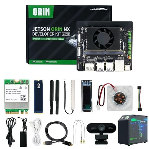 Yahboom Jetson Orin NX 16GB SUPER Mini PC-Kit,157 Tops,256GB SSD | Jetson Case, RGB Cooling, USB Microphone Camera, Electronic Intelligence Ubuntu22.04 Provide ROS2 Data