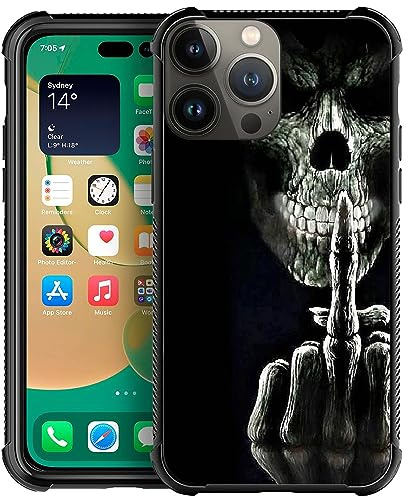 Goodsprout Compatible with iPhone 15 Case,Middle Finger Skull Amazing Pattern Design Shockproof Anti-Scratch Hard PC Back Case for iPhone 15