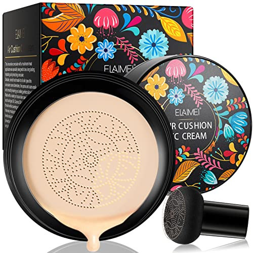 CC Cream Foundation mit Pilzkopf Luftkissen BB Creme Cushion Foundation Natürliche Farbe volle Abdeckung für makelloses Make-up, gleichmäßiger Hautton