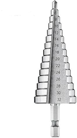Punte trapano a gradini per metallo, Ø 4 – 32 mm,fresa conica per metallo, svasatore per metallo, trapano conico professionale HSS – Punta per sbucciatura 6.35 mm – Punta per lamiera Step Drill Bit