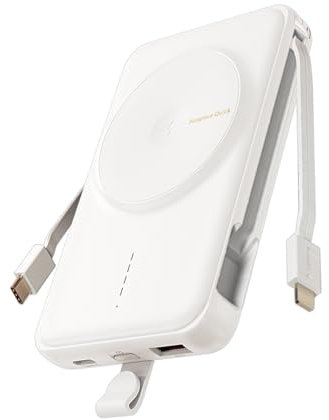 Gladgogo Wireless Power Bank with Built-in Fast Charging Cables, 10000mAh Foldable Portable Charger Compatible with iPhone 15/14/13/12