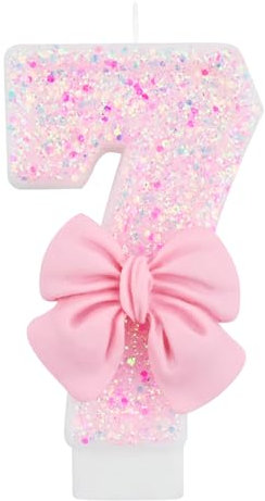 Bekecidi Schmetterlings Rosa Zahlenkerzen, Happy Birthday Geburtstagskerzen mit Pailletten Glitzer, Kuchendekoration, Zahlenkerzen für Mädchen, Geburtstagsfeier, Hochzeitstag, Lieferungen (Nummer 7)