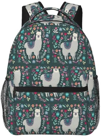 Süßer Lama-Rucksack mit Blumenmuster, leicht, vielseitig, bequem, für Studenten, Büchertasche für Reisen, Schule und Outdoor-Aktivitäten, Niedliches Lama-Blumenmuster, One size