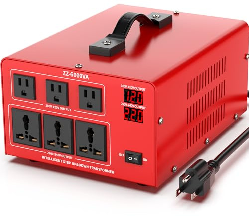 OLTEANP 6000 Watt Voltage Converter Transformer Heavy Duty Step Up/Down Power Converter 220V to 110V, 110V to 220V with 3 US Outlets, 3 Universal Outlets, LCD Display, Circuit Breaker Protection