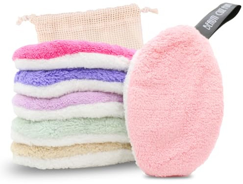 Sugeru®6pcs Coton Pads Demaquillant Lavables Réutilisables,Nettoyage en profondeur des pores livré avec un sac à linge en maille,Lingette Demaquillante Souple Anti-bactéries (couleur, 6pcs)