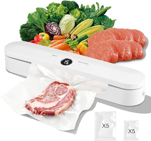 Altueey Vacuum Sealer, Automatic Food Vacuum Sealer Machine for Sous Vide Cooking, Air Sealing System for Food Preservation with 10 Sealer Bags, One-Touch Sealing for Dry & Moist Food, Camping, Home