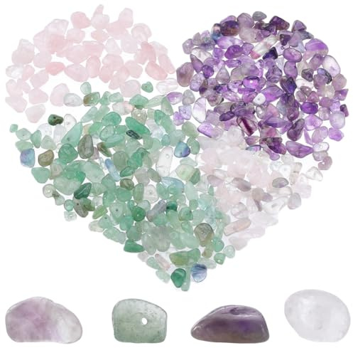 SUNNYCLUE 1 Box 4 Strands Chip Stone Beads Strand Natural Crystal Pieces Green Aventurine Amethyst Rose Quartz Fluorite Chip Stones Bulk Loose Beads for Jewellery Making DIY Craft Vase Home Decor