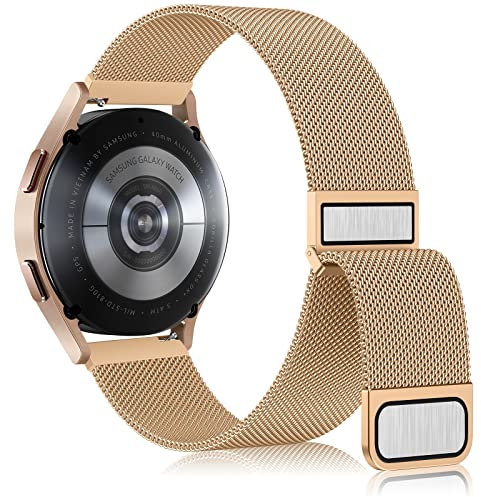 Meliya 20mm Métal Bracelet Compatible pour Samsung Galaxy Watch 4/5/6/Active 2 40mm 44mm, Acier Inoxydable Réglable, Bracelet de Remplacement avec Samsung Watch 5 Pro/4 Classic/6 Classic, Or Rose