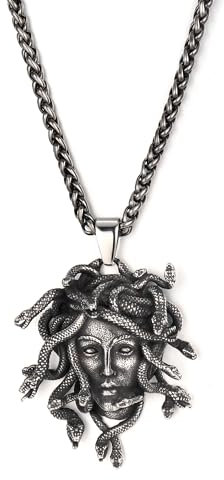 GTHIC Medusa-Anhänger, Gorgone, Schlange, Schlange, griechische Mythologie, Anhänger mit Kette, Edelstahl, Schmuck, Geschenk, mit 70 cm langer Kette
