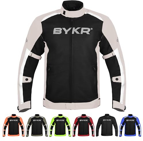 BYKR Mesh Motorcycle Jacket For Men Dual Sports Adventure Breathable Air Racing Bikers Riding Powersports Protective Motorbike Jackets Enduro CE Armored Grey Medium