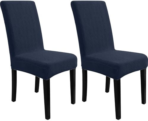 YSTELLAA Stretch Stuhlhussen 2er Set, Hohen Zurück Hussen Für Stühle Elastizitä, Stuhlbezug Abnehmbare Waschbar, Jacquard Stuhlbezüge Moderne, Universal Stuhlhusse Für Esszimmerstühle, Dunkelblau