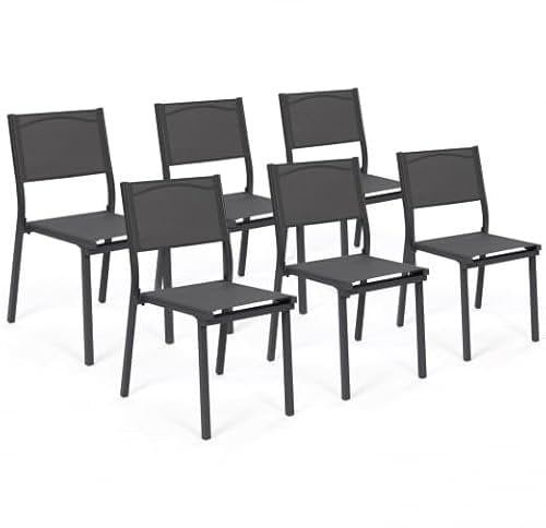 IDMarket - Set mit 6 Gartenstühlen Olbia, Metall und Textilene, stapelbar, Anthrazitgrau