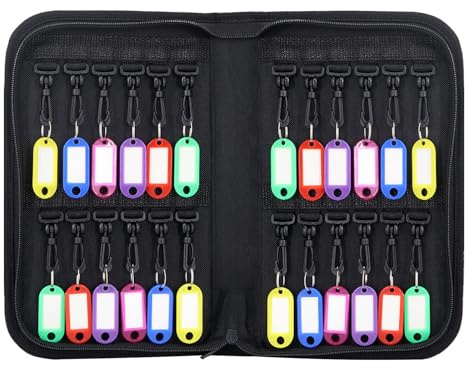 Portable Zippered Key Organizer, Waterproof Fireproof Key Case with 24 Key Hooks and Tags,Portable Key Storage for Rental Management Real Estate Sales Hotel Executives and Car Service(24 keys)