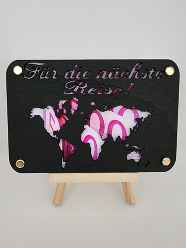Designbysh Geldgeschenk alles Für die nächste Reise, Geburtstagskarte, Präsent, Aufmerksamkeit aus Holz im Kleinformat, Kreatives Geldgeschenk Verpackung, Coole Geldkarte Geburtstag (schwarz)