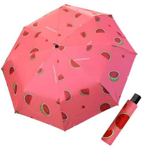 LHLZNB Mini-Regenschirm mit niedlichem Obst, für Geldbörse, Sonnenschirm, faltbarer Regenschirm, kleiner, kompakter UV-Regenschirm, leicht, kleiner Taschenschirm, geeignet für Damen, wassermelone