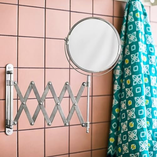 Top Home Solutions® Miroir de salle de bain mural double face avec grossissement x3 - Extensible et pivotant à 360° - Rond - Pour maquillage et rasage