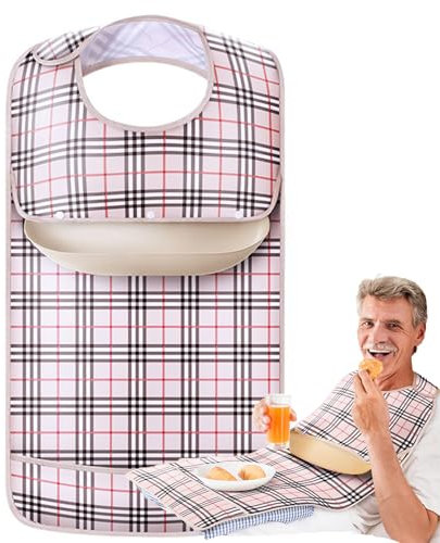 Eiflayn Lätzchen für Erwachsene,Wasserdicht Latz für Erwachsene,Wasserdicht Lätzchen Erwachsene mit Abnehmbares Krümelfänger, Schlabberlatz für Erwachsene, für Ältere und Patient (Beige Karo)