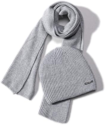 Harikery Kaschmir-Mütze, Schal, Set für Damen, Winter, Strick, langer Schal, Halswärmer, stilvolle Beanie, Unisex-Geschenk-Set, Lightgrey, Medium-Large