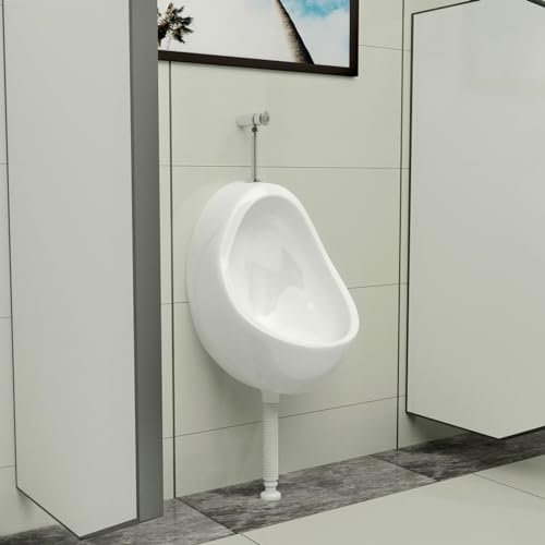 qohoio Wall Hung Urinal with Flush Valve Ceramic White,Wall Mount Men Plastic Urinals Urine Diverter,Portable High-efficiency Washout Urinal With Drain,Simple Kids Waterless Urinal Bathroom Toilet Uri