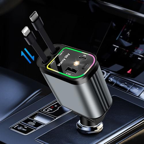 Car Charger Adapter 4 in 1 USB C Car Charger 66W Super Fast Car Phone Charger Compatible with iPhone 15 Pro Max Plus /14/13/12/11 Galaxy S24/S23 Google Huawei