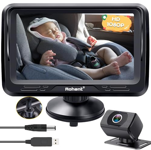 Rohent Baby Car Camera HD 1080P for Backseat: USB Plug and Play Easy to Install - Carseat Camera Rear Facing Infant Crystal Night Vision - Wide View Angle Car Baby Monitor for Newborn