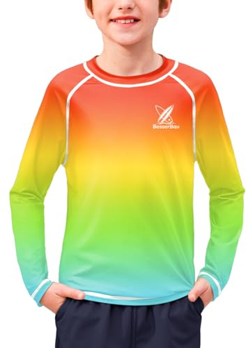 BesserBay Little Boys Long Sleeve Rash Guard UV Protection Swim Shirt Quick Dry Swimming Top Rainbow Gradient 5-6 Years