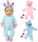 TYXHXTF Puppenkleidung 45 cm für Baby Puppen, Puppe Zubehör mit Baby Langarm Bodys, Hut, Mantel (Rosa + Blau (Einhorn))