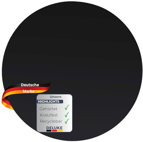 DELUKE® Tischplatte rund Ø 90 cm - Glas Gehärtet, 10 mm dick | Schwarze Glasplatte rund, Ideal für DIY-Projekte, Glastische und als Kamin Glasplatte
