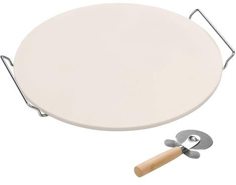 Brigros MasterCook - Pietra Refrattaria per Pizza con Tagliapizza in Acciaio Inox, Piastra Refrattaria per Forno E Barbecue, Ideale per Pizza Croccante E Cottura Uniforme