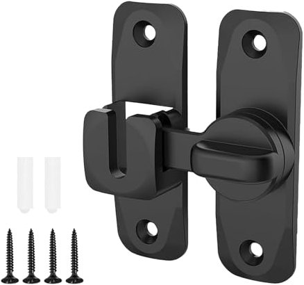 NIYATA 90/180 Degree flip Sliding barn Door Lock, Security Sliding Door Latch, Screen Door Stopper Lock Hook Eye Lock for Garden Bathroom Garage Outdoor Windows Sliding Doors (Black)