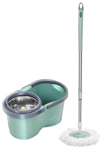 Juego De Cubo De Fregona para Suelos Giratoria Fregona Giratoria con Cubo - Automático, Rodillos De Acero, Limpieza Sin Esfuerzo (Incluye Cabezales)