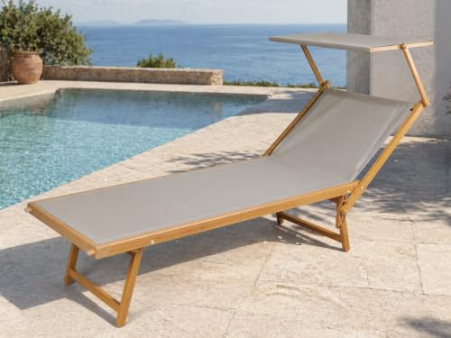 Capra Group Lettino prendisole Maiorca Lusso in alluminio effetto legno – Schienale regolabile – Tessuto Textilene color grigio/tortora