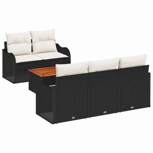 vidaXL Garten-Sofa-Set 6 pcs Schwarz und Creme 55 x 55 x 37 cm, Garten Lounge Set, modulares Sofa, Rattan Möbel, Outdoor Sitzmöbel, Flexibles Sitzen, Terrassenaufstellung