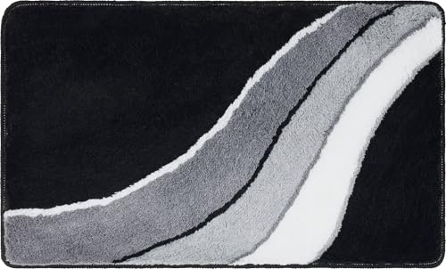 Erwin Müller Badematte Veria mit Wellenmuster grau-schwarz Größe 50x80 cm - flauschig weicher Flor, Untersete rutschhemmend, für Fußbodenheizung geeignet