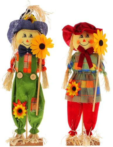 YARNOW Lot de 2 adorables épouvantails de jardin d'Halloween pour décoration de jardin