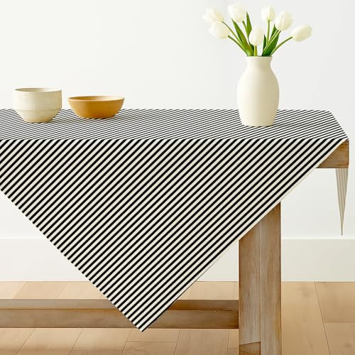 Luzzxfa Schwarz Gestreifte Tischdecke 100x100 cm aus Polyester Modern Abwaschbar Fleckschutz Tafeldecke für Küche Tisch Dekoration Drinnen Urlaub Party Dekor