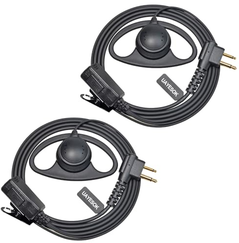 UAYESOK 2 Pin D Shape Radio Earpiece for Motorola CP040 DP1400 GP88 GP300 XT420 XT460 Hytera PD405 PD505 BD505 Walkie Talkie, Security Guard Radio Headset with PTT Mic Microphone (2 Pcs)