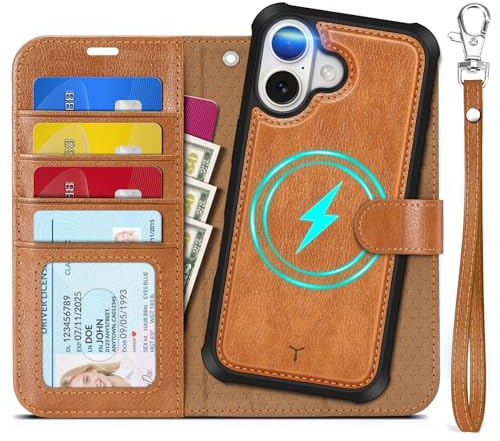TUCCH Hülle für iPhone 17 6,3 Zoll 2025, Handyhülle, Hellbraun | 2-IN-1, Abnehmbar, Magnetische Klapphülle, Kabelloses Laden, Band, Ständer, RFID-Blocker, 4 Kartenfächer, PU Leder