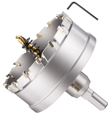 METALLIXITY Kit de scie-cloche en carbure de tungstène avec foret central, clé hexagonale et ressort – pour métaux durs, tôles en acier inoxydable, tubes carrés, fibre de verre, argent 79 mm